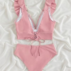 Shein Ruffle Trim High Waisted Bikini Swimsuit